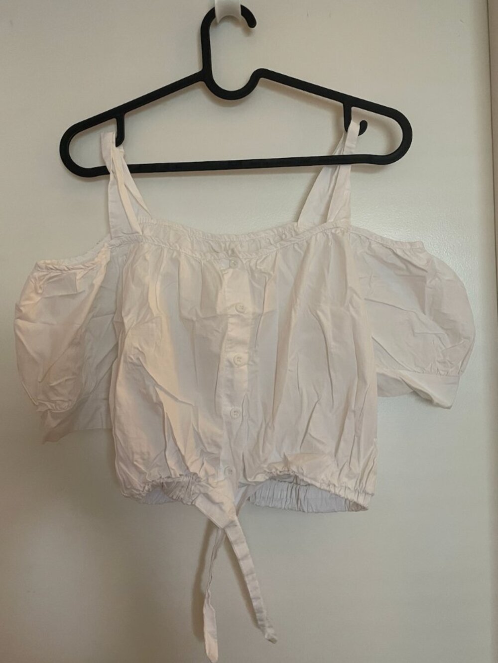 White Cropped Cutout Shoulder Blouse